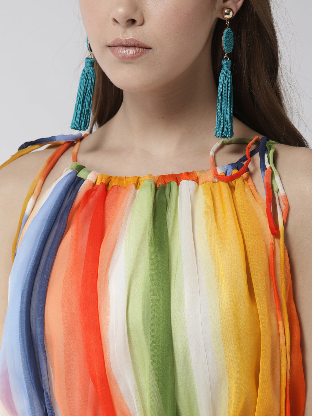 Women's Tie up Rainbow Print Maxi dress