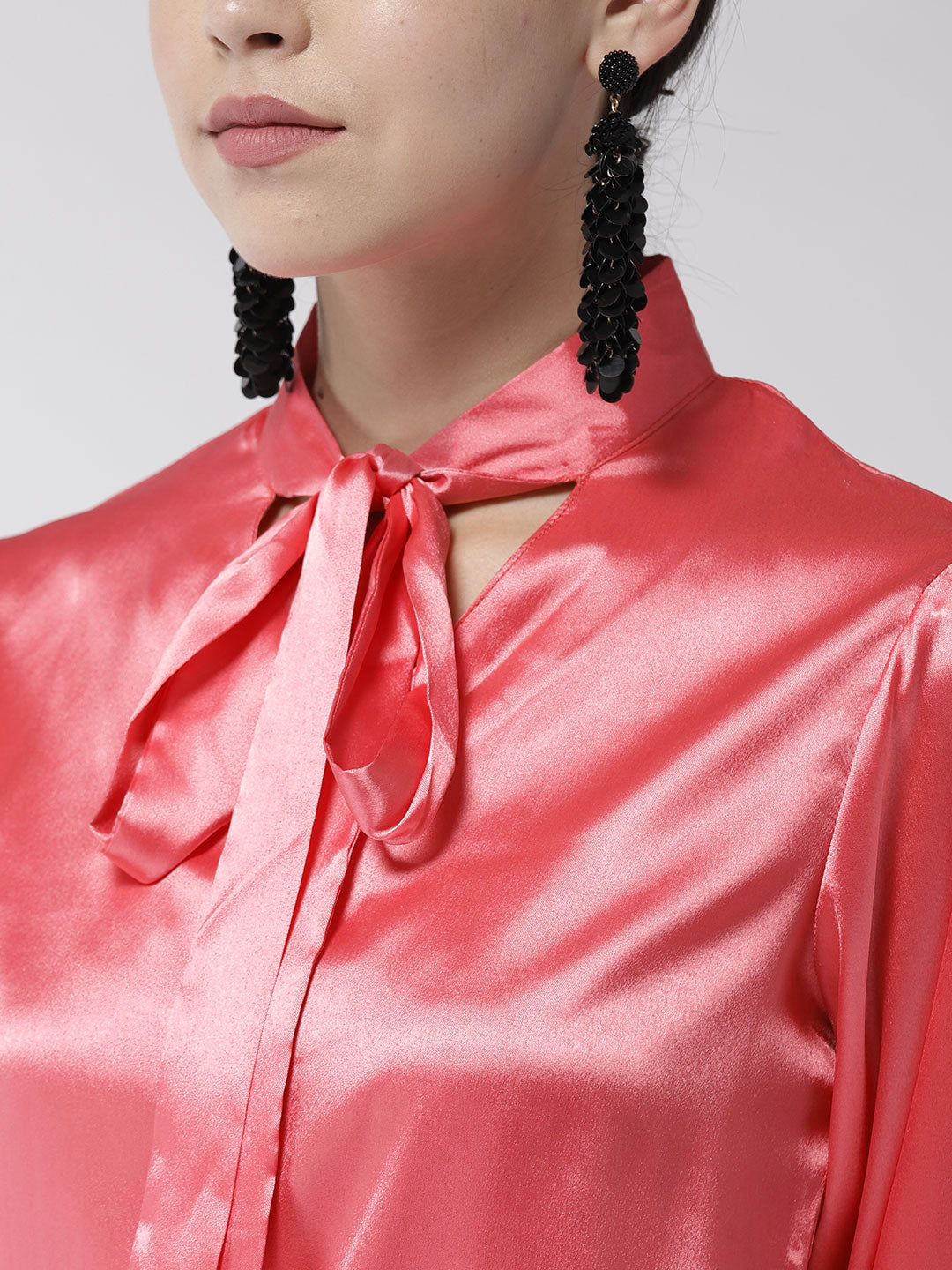 Women's Coral Shirt with Long Cuff and attached Necktie