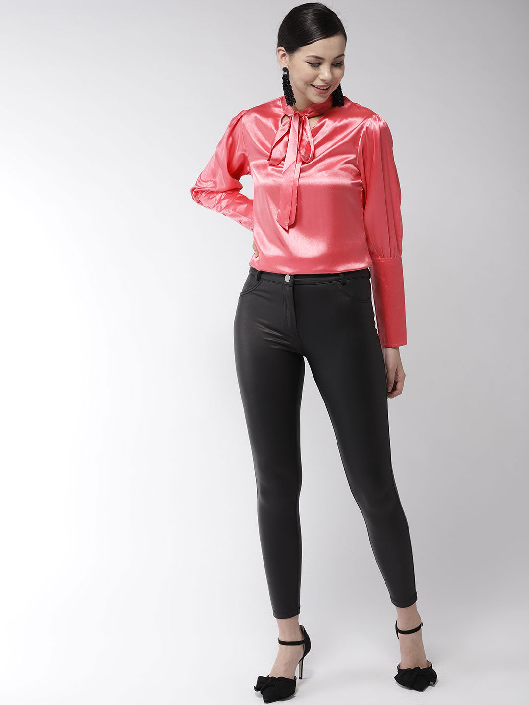 Women's Coral Shirt with Long Cuff and attached Necktie