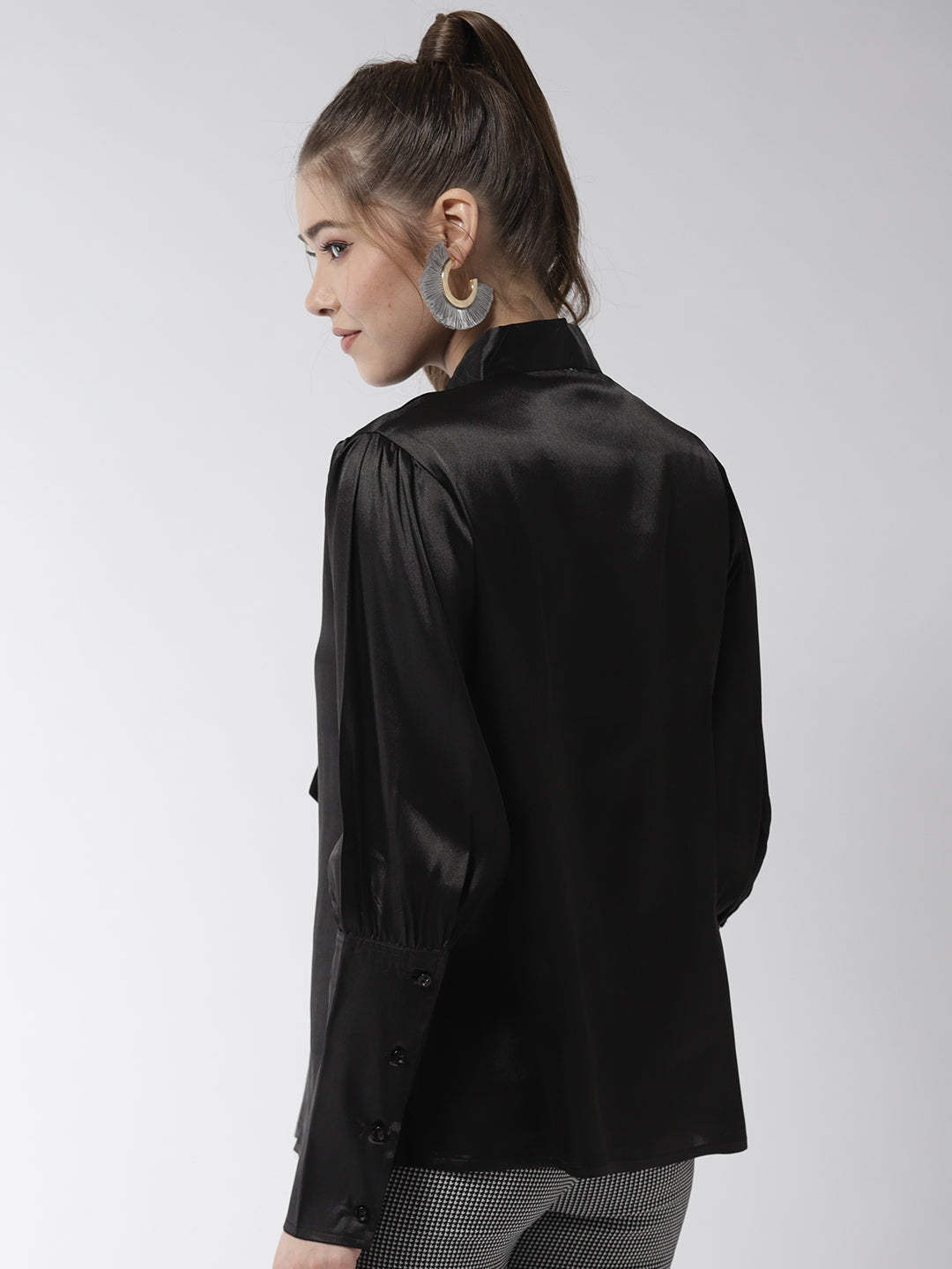 Women's Black Shirt with Long Cuff and attached Necktie