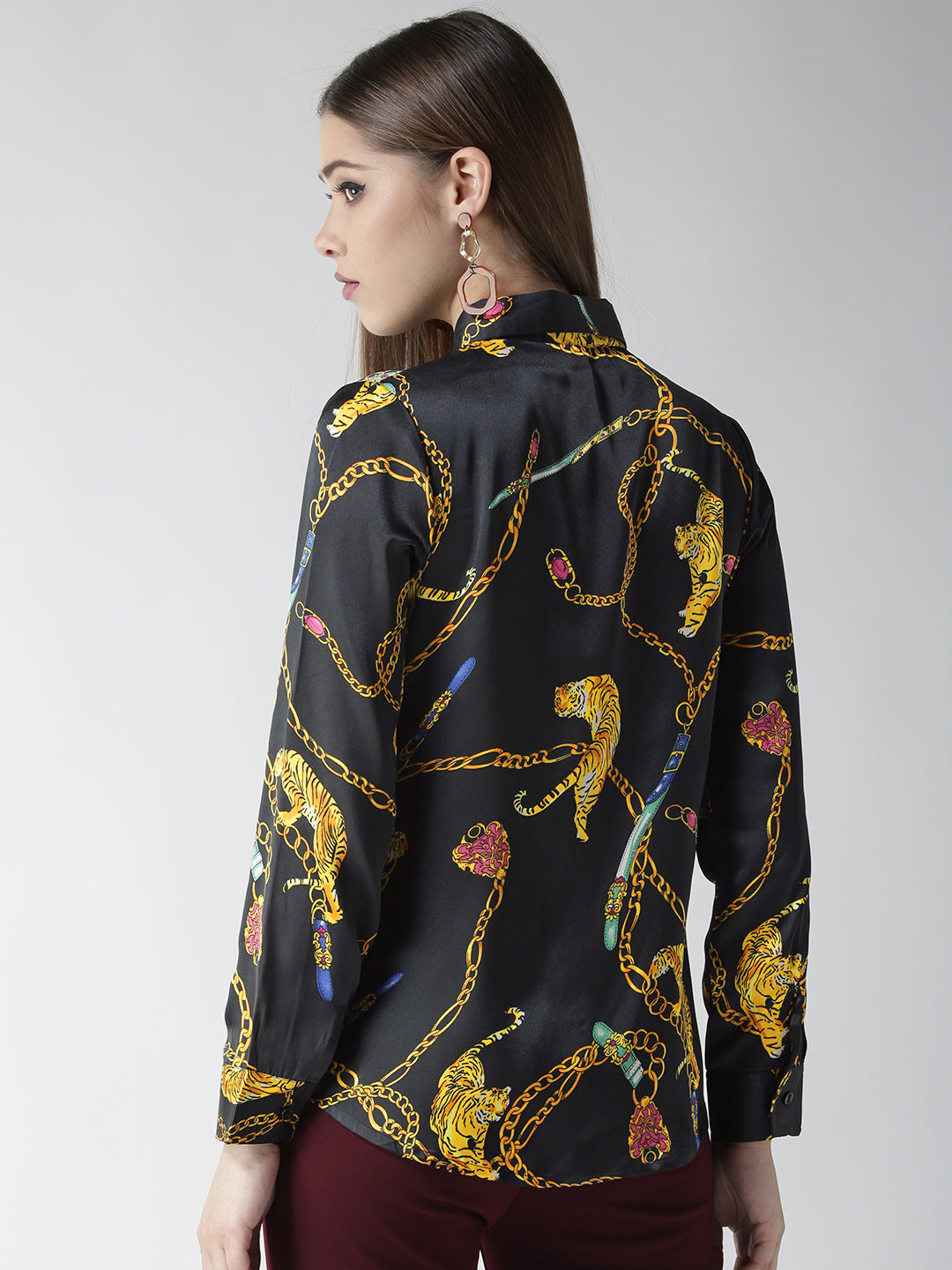 Women's Black and Golden Animal Chain Print Shirt