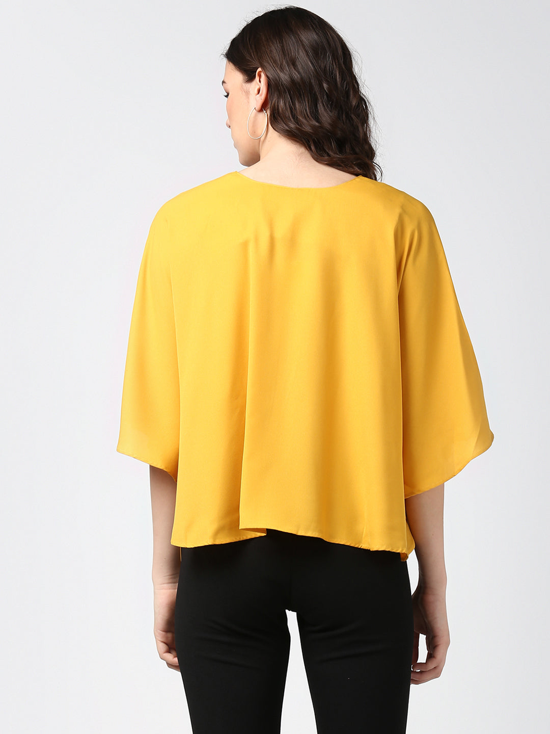 Women's Yellow Side Drape Top with Brooch