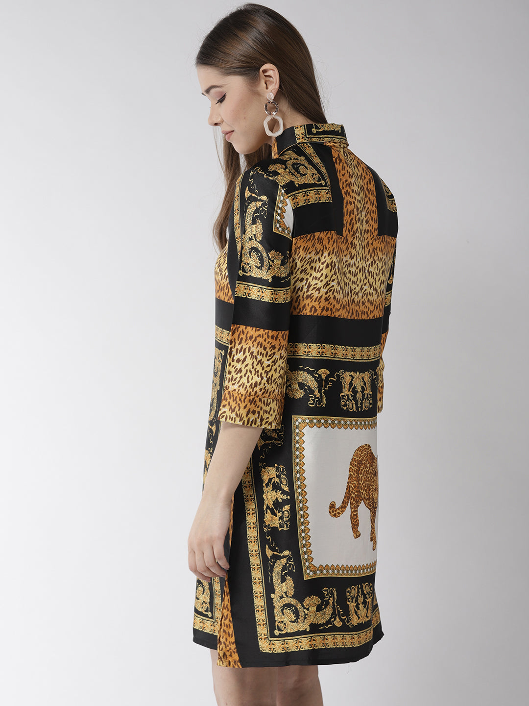 Women's Satin Printed Tiger Print Shirt Dress – Stylestone