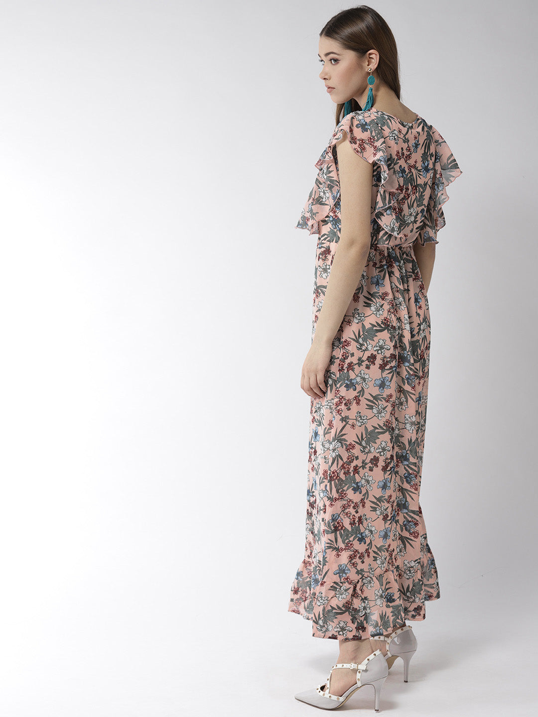 Women's Floral Print Polyester Long Maxi Dress with Lining