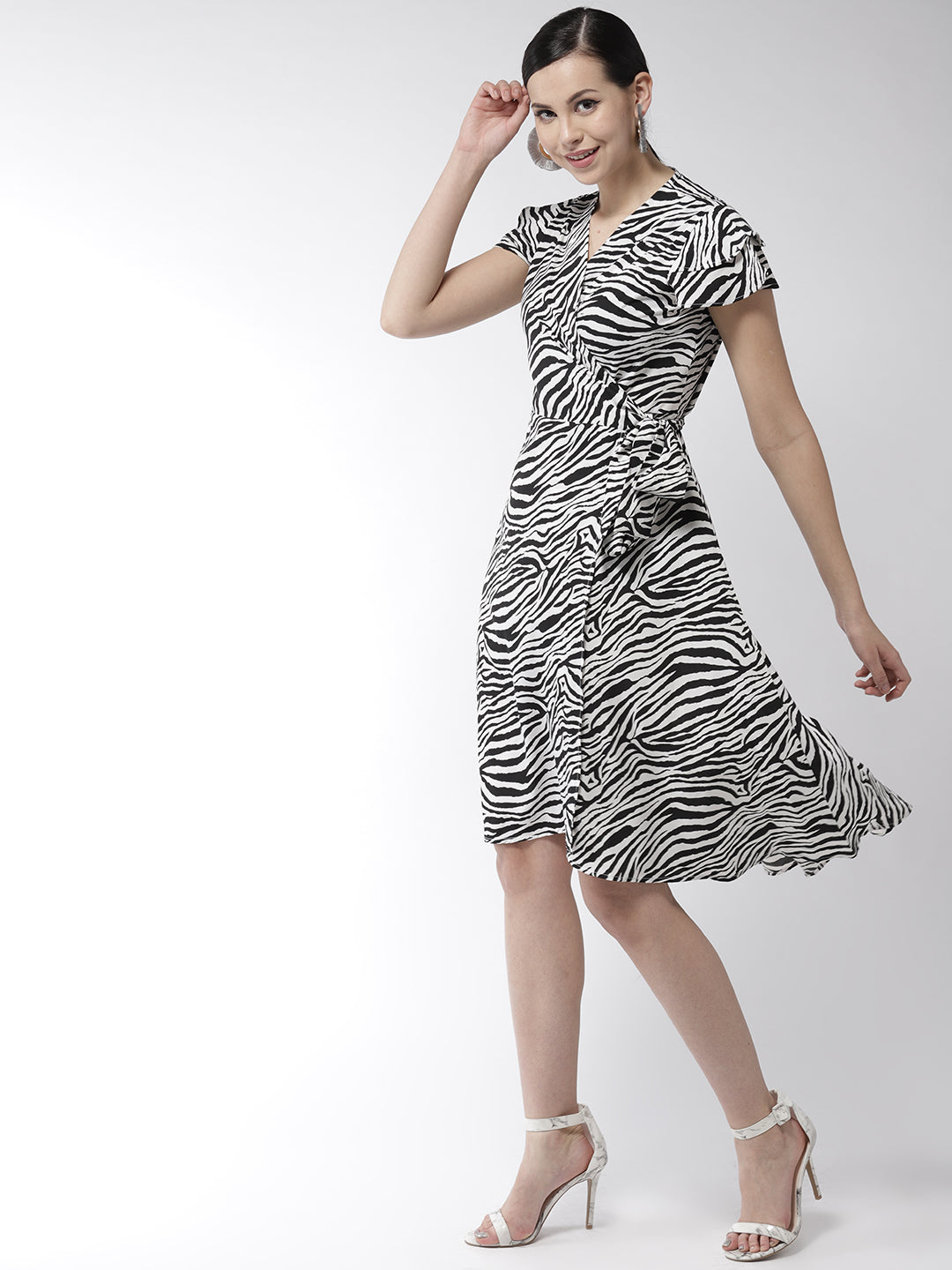 Women's Polyester Zebra Print Wrap Dress