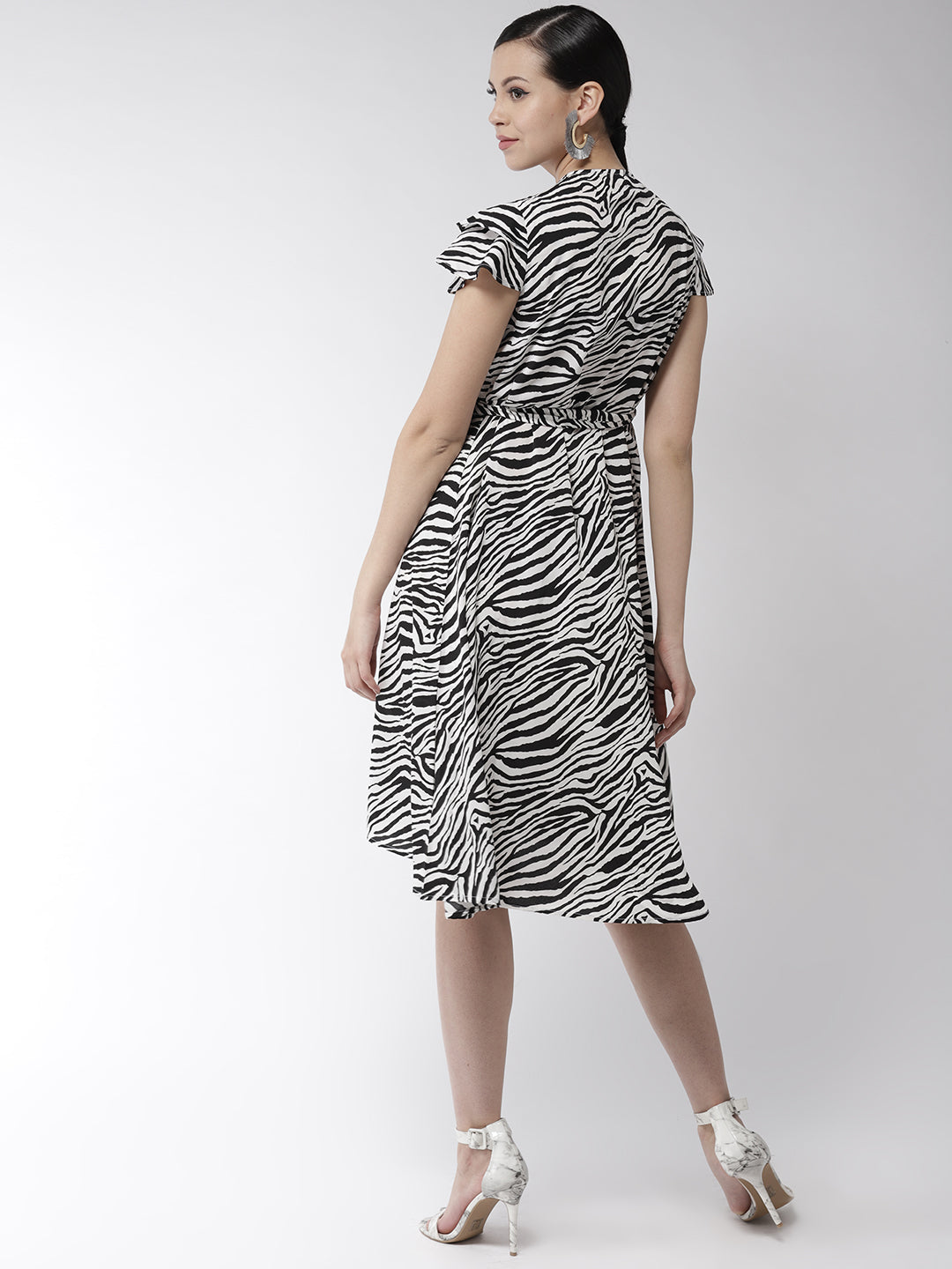 Women's Polyester Zebra Print Wrap Dress