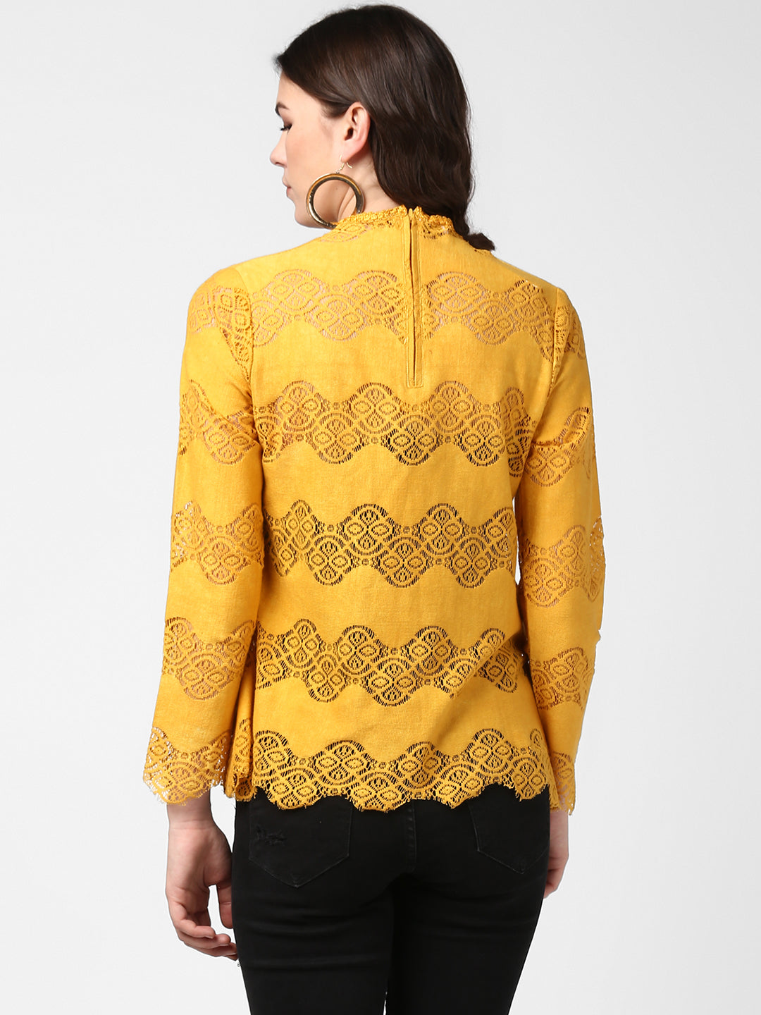 Women's Mustard Yellow Self Detail Lace Top