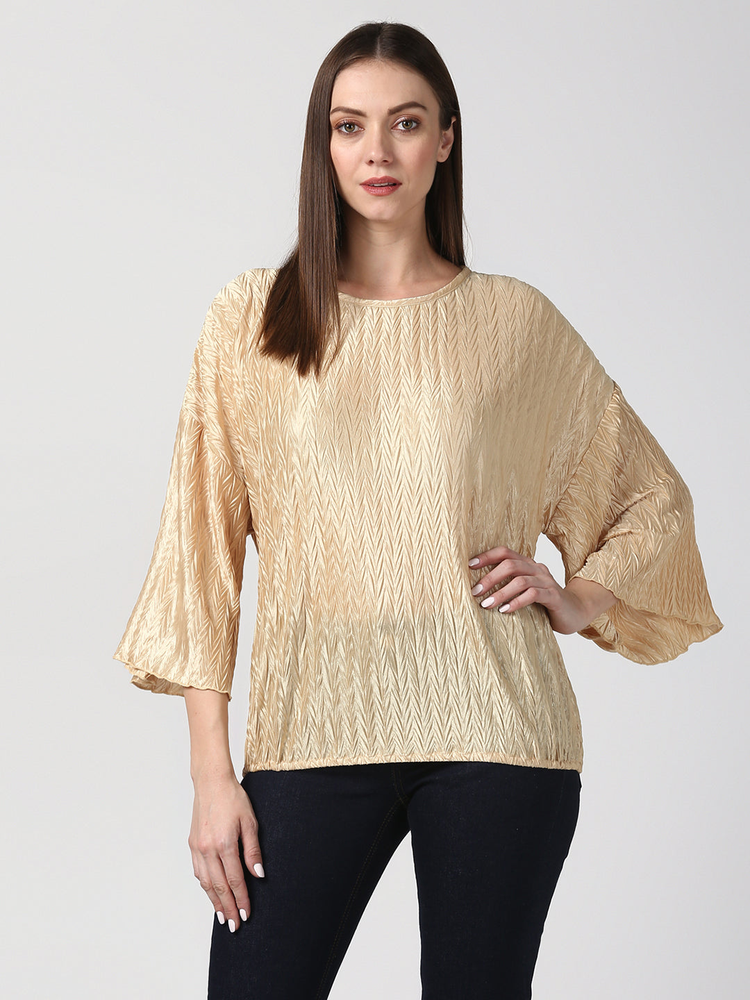 Women's Satin Gold V Pleat Detail Top