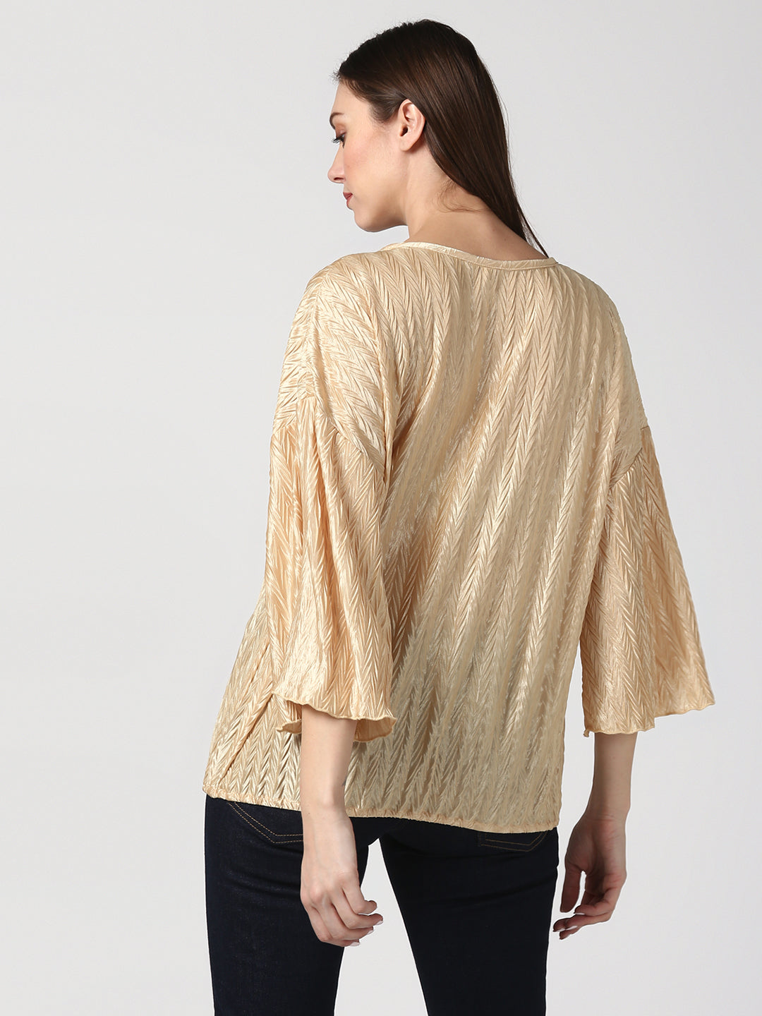 Women's Satin Gold V Pleat Detail Top