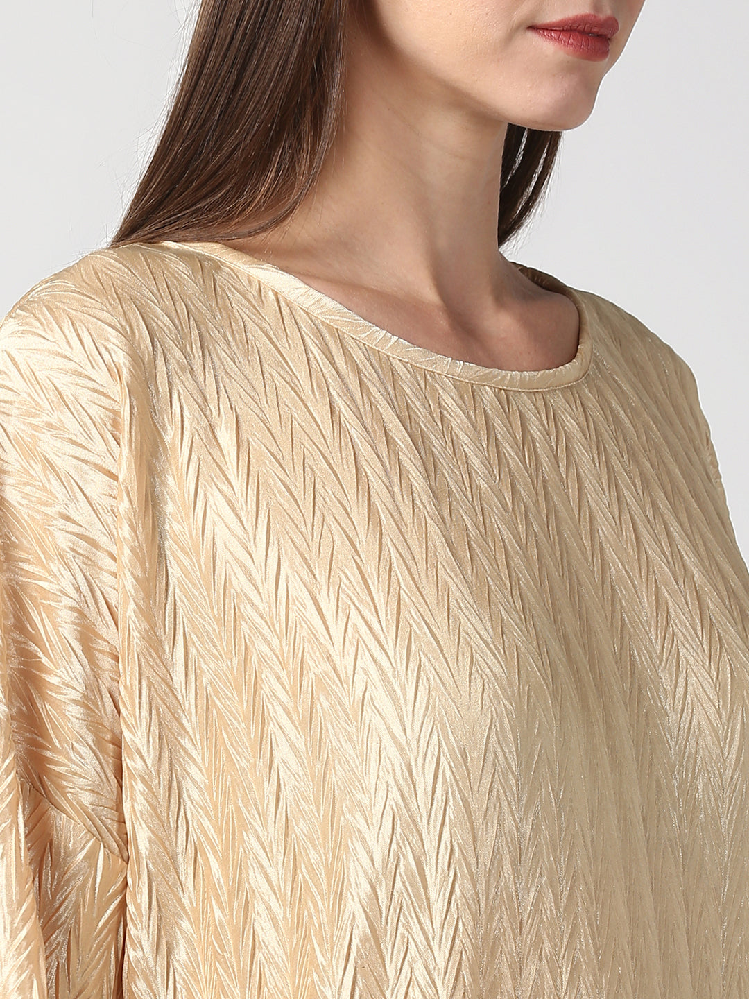 Women's Satin Gold V Pleat Detail Top