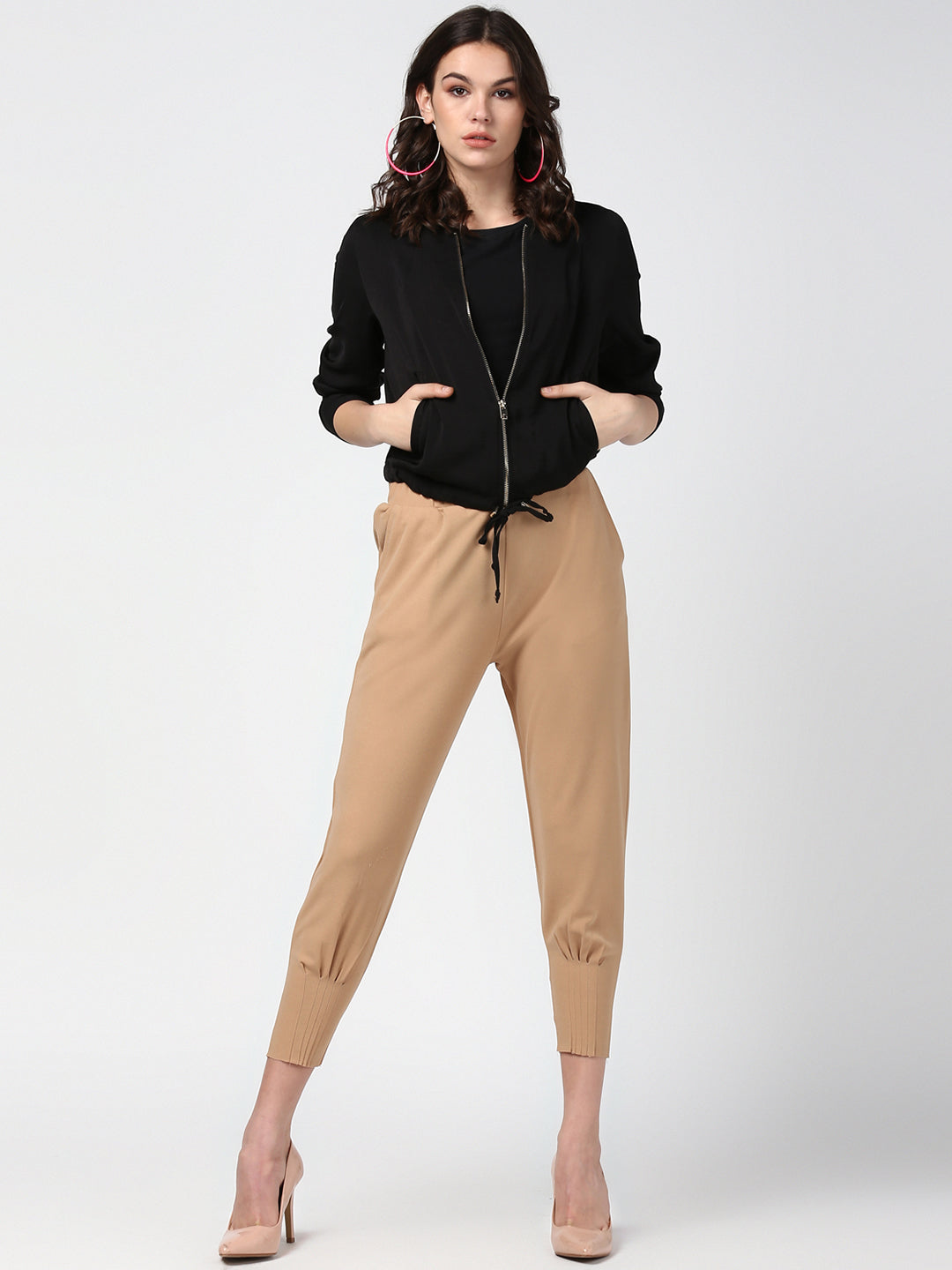 Women's Beige elasticated waistband and hemline stylised Pants