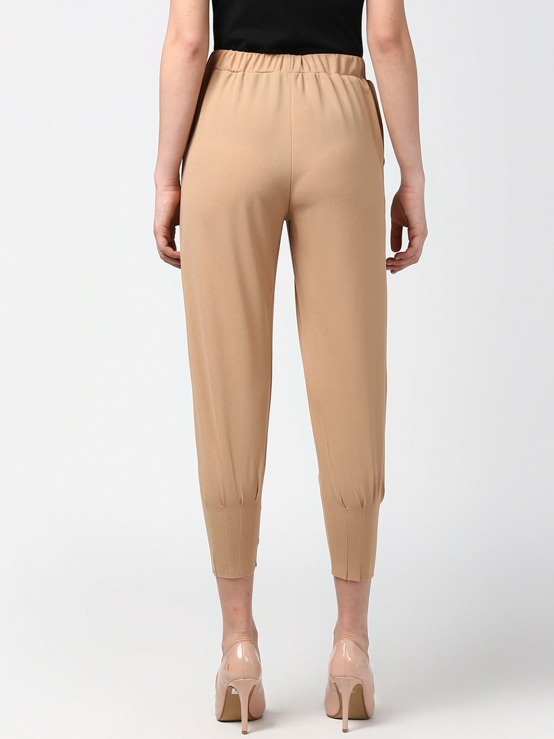 Women's Beige elasticated waistband and hemline stylised Pants