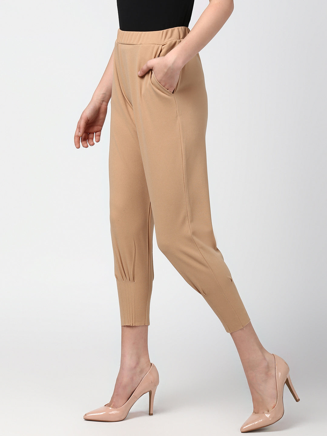 Women's pants in beige and brown wool and silk blend fabric | Golden Goose