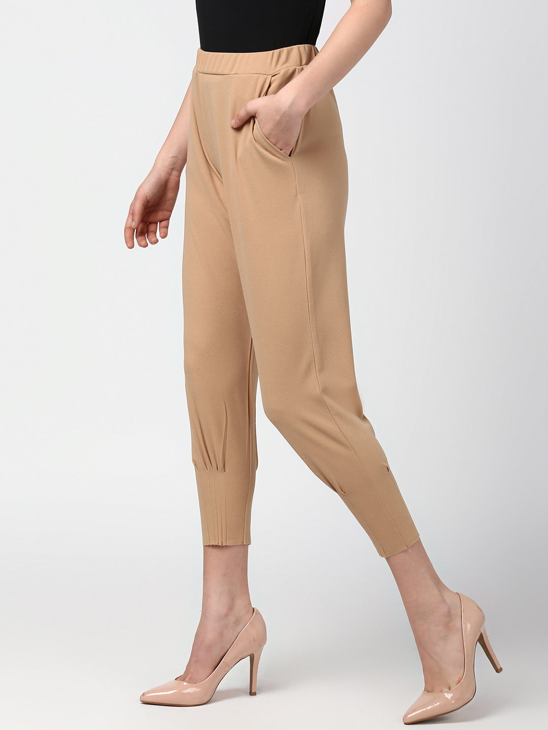 Women's Beige elasticated waistband and hemline stylised Pants