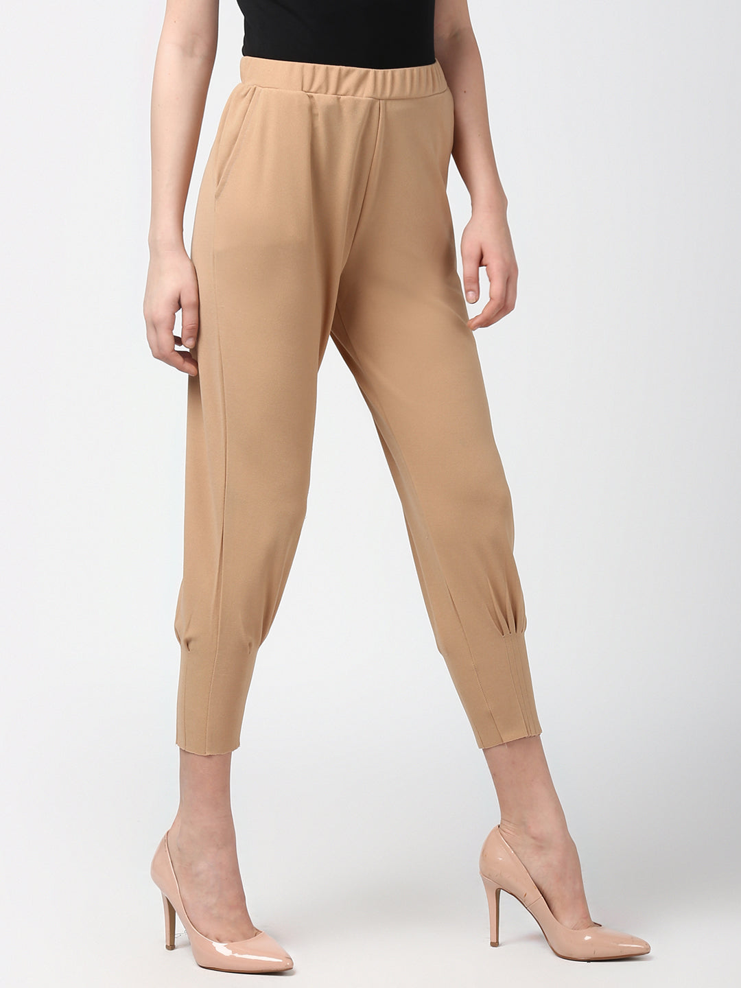 Women's Beige elasticated waistband and hemline stylised Pants