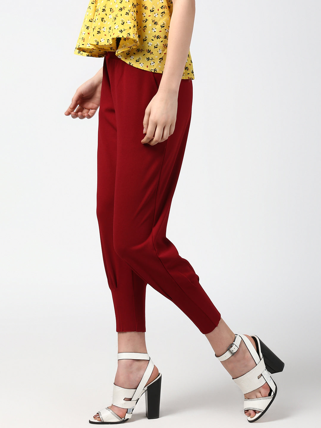 Women's Maroon elasticated waistband and hemline stylised Pants