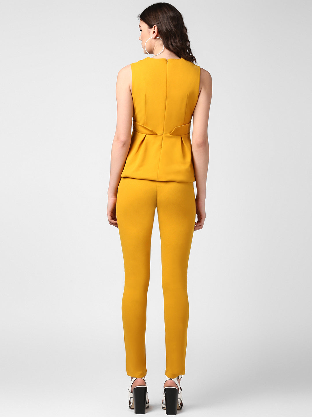 Women's Mustard Yellow Coordinated Peplum Top and Pants Set