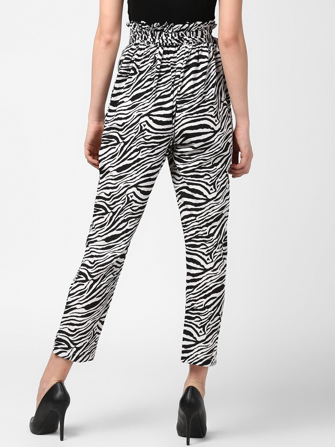 Women's Zebra Print Paperbag style elasticated waistband Pants