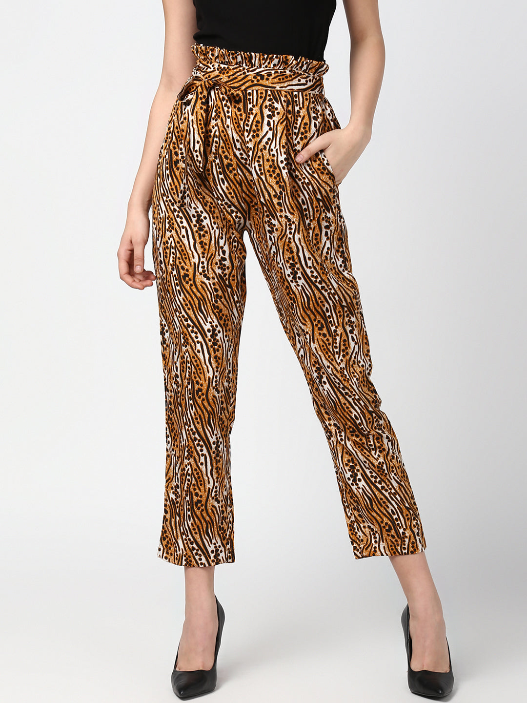 Women's Animal Print Paperbag Elasticated waistline Pants