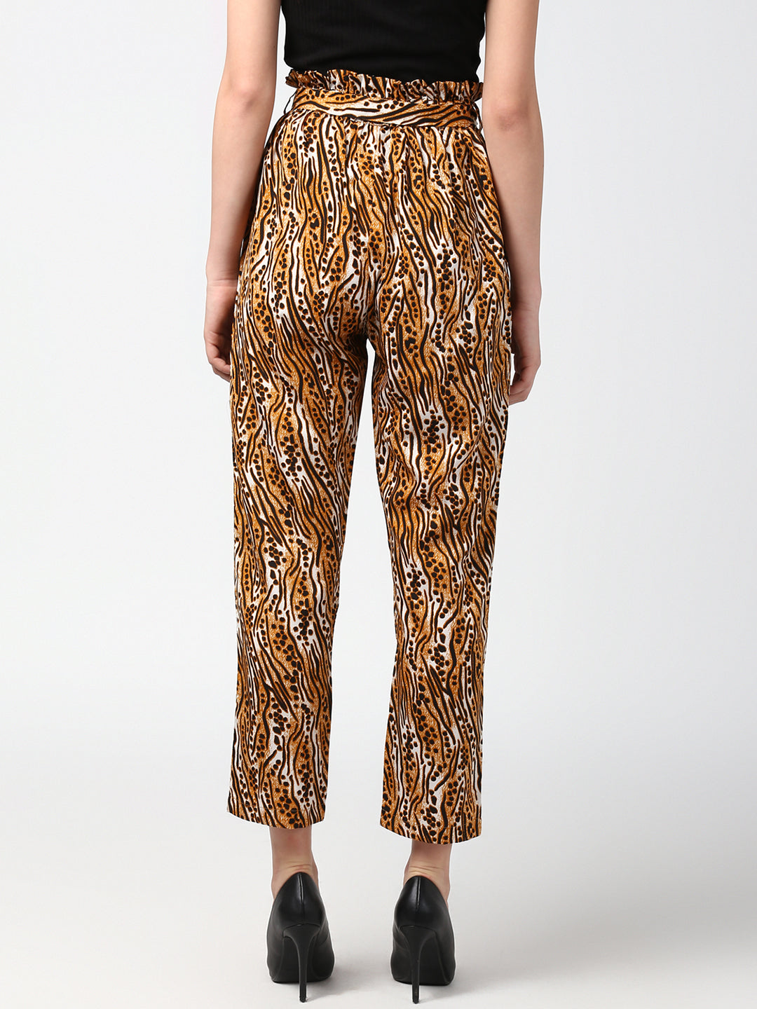 Women's Animal Print Paperbag Elasticated waistline Pants