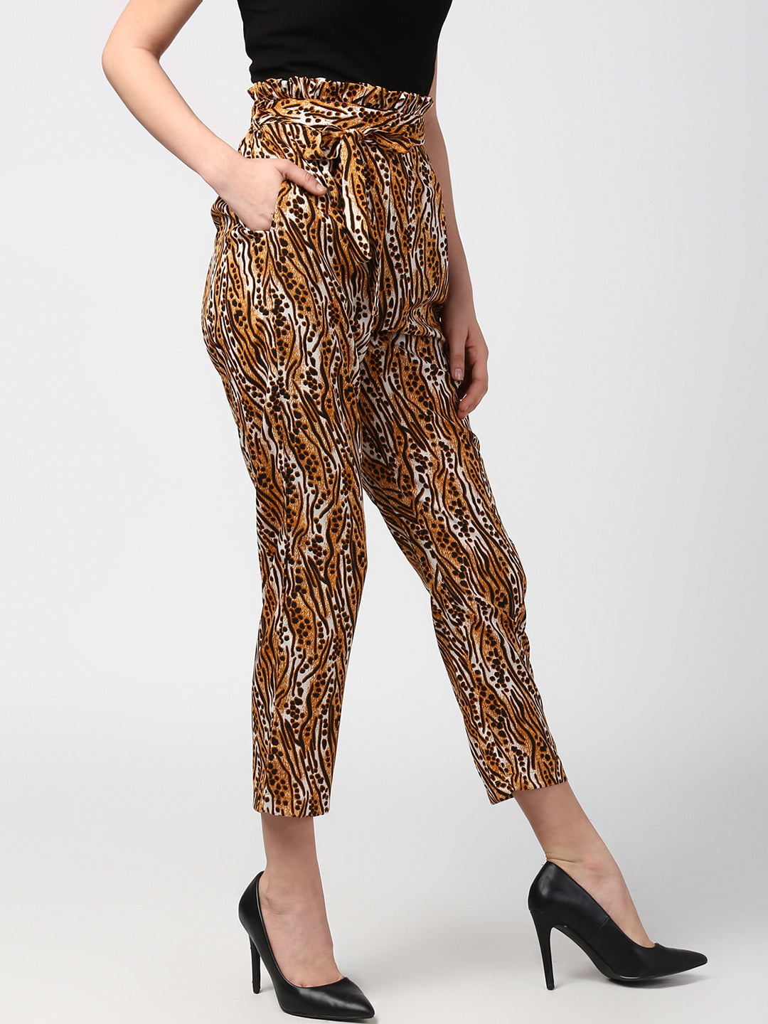 Women's Animal Print Paperbag Elasticated waistline Pants