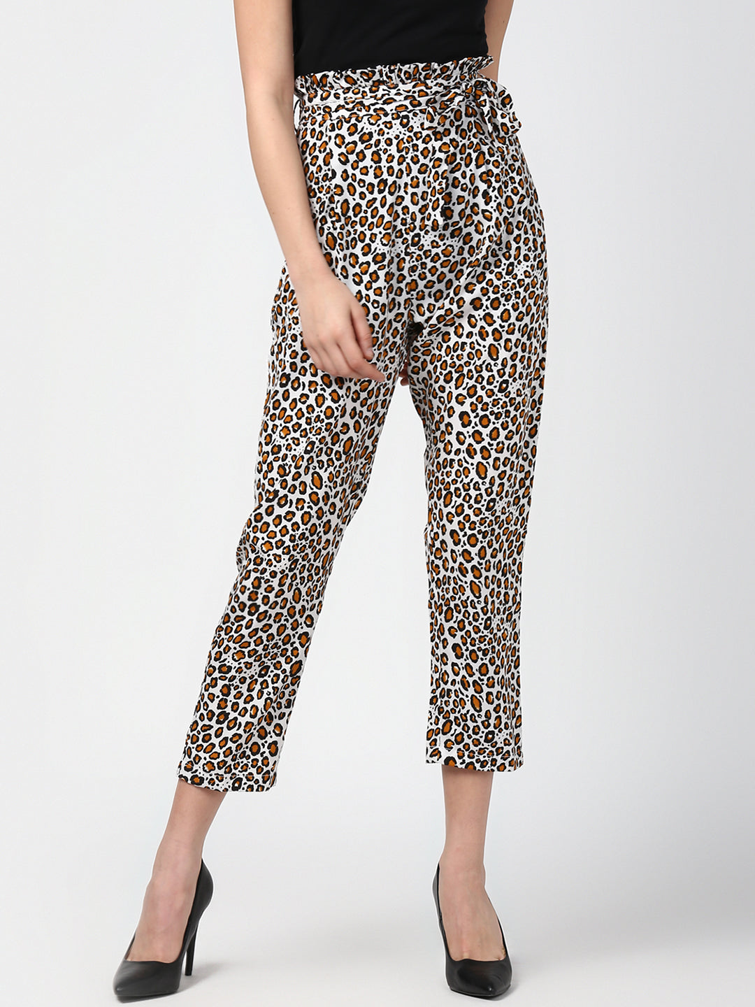 Women's Animal Print Paperbag Elasticated waistline Pants