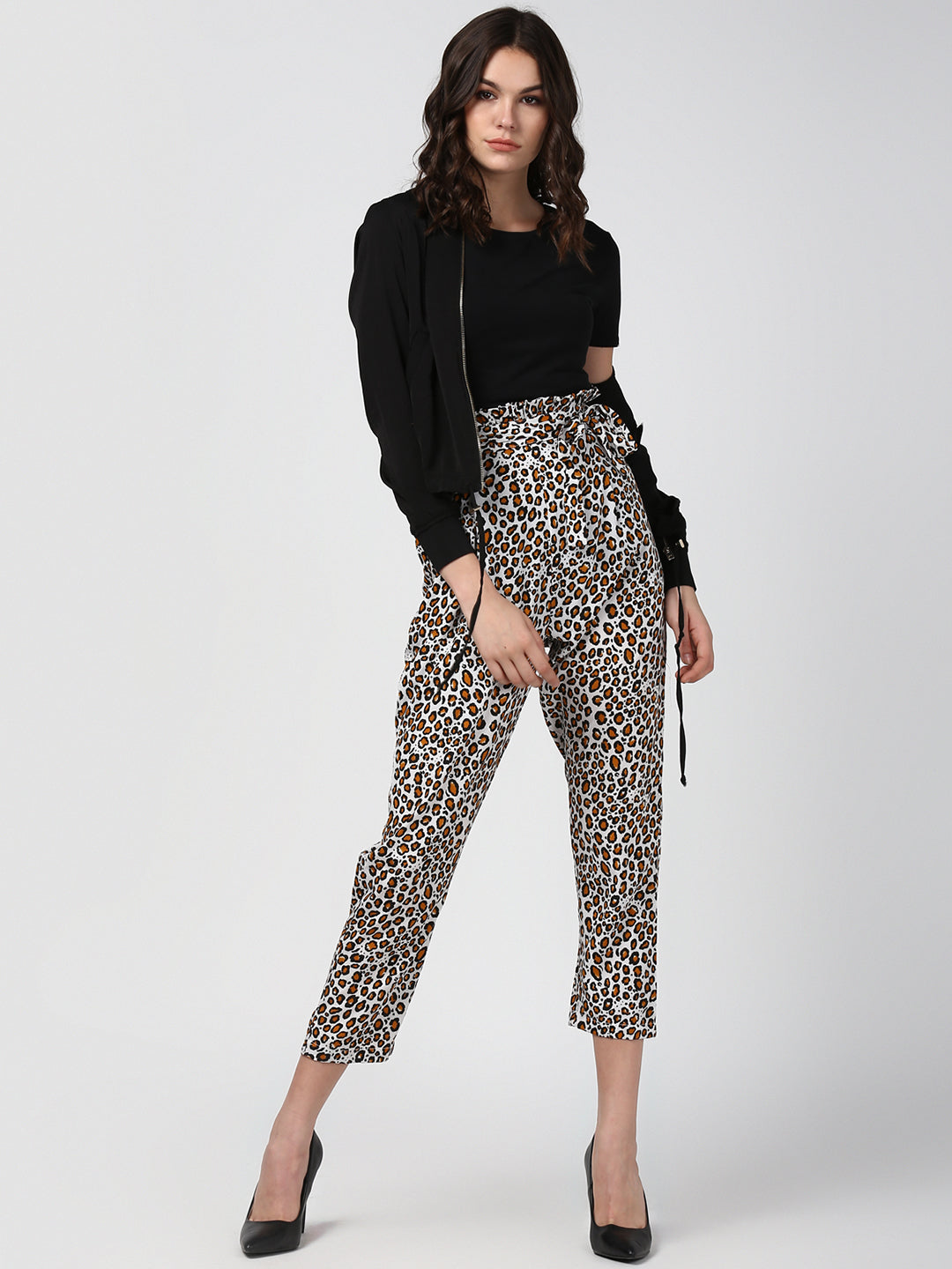 Women's Animal Print Paperbag Elasticated waistline Pants