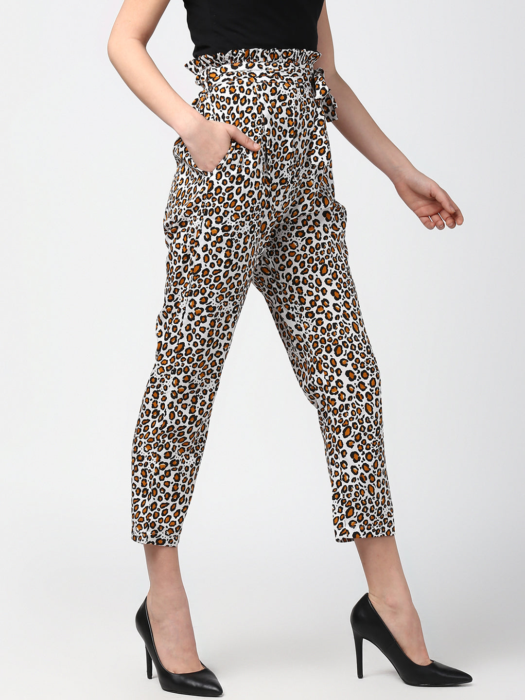 Women's Animal Print Paperbag Elasticated waistline Pants