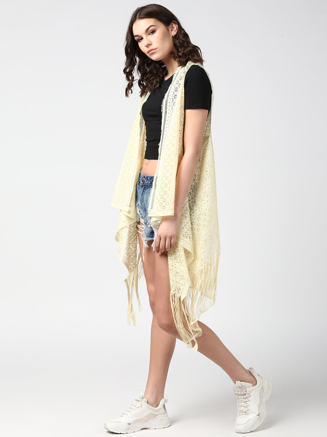 Women's Lemon Long Lace Shrug