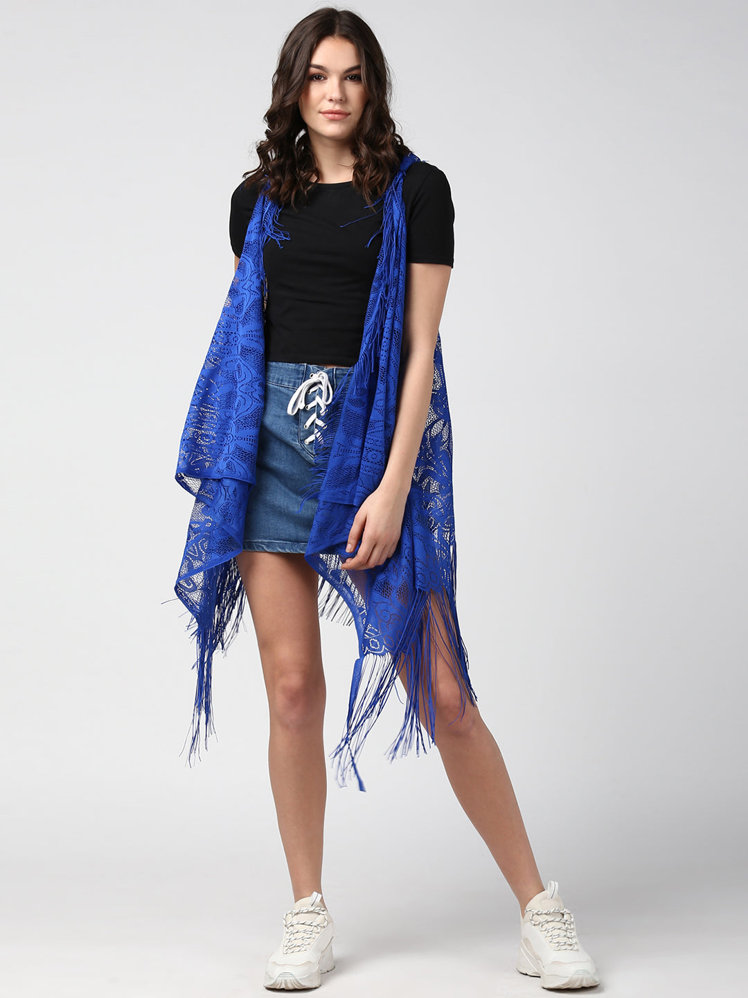Women's Blue Long Lace Shrug