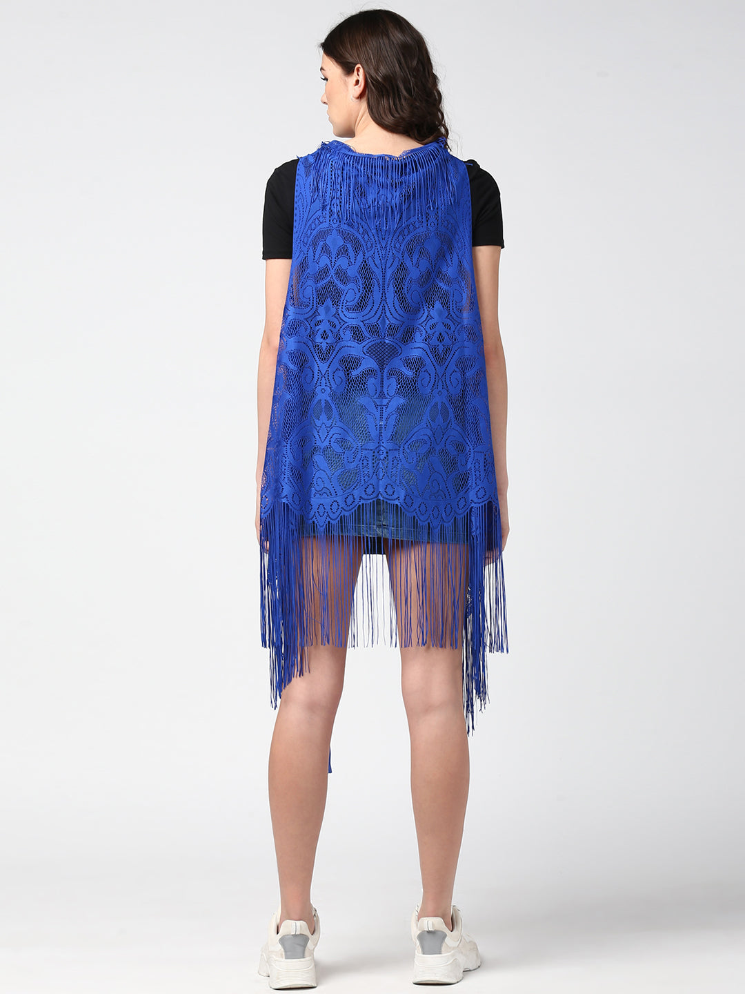 Women's Blue Long Lace Shrug