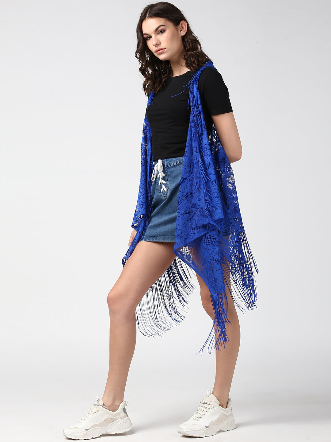 Women's Blue Long Lace Shrug