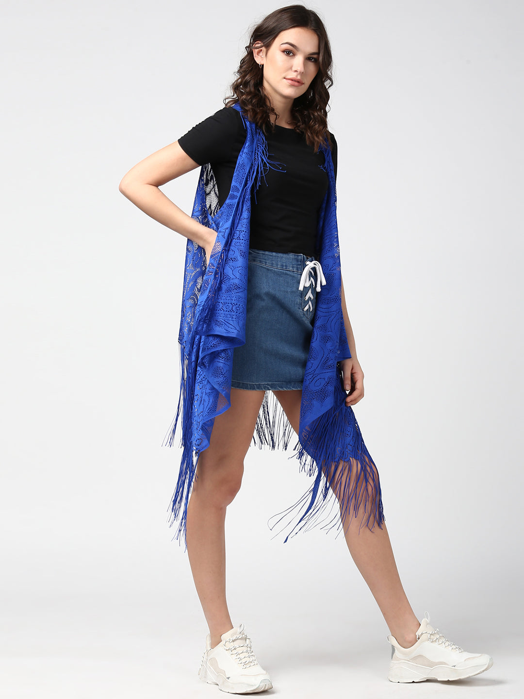 Women's Blue Long Lace Shrug