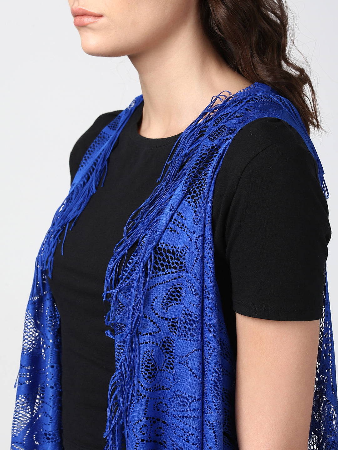 Women's Blue Long Lace Shrug