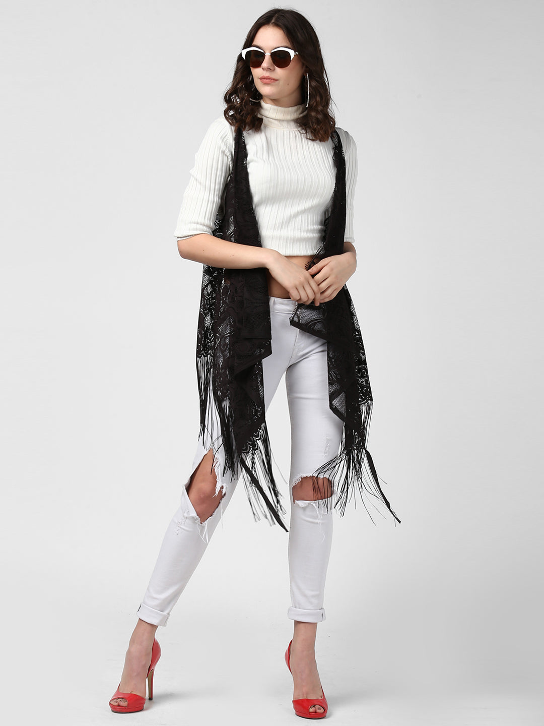 Women's Black Long Lace Shrug