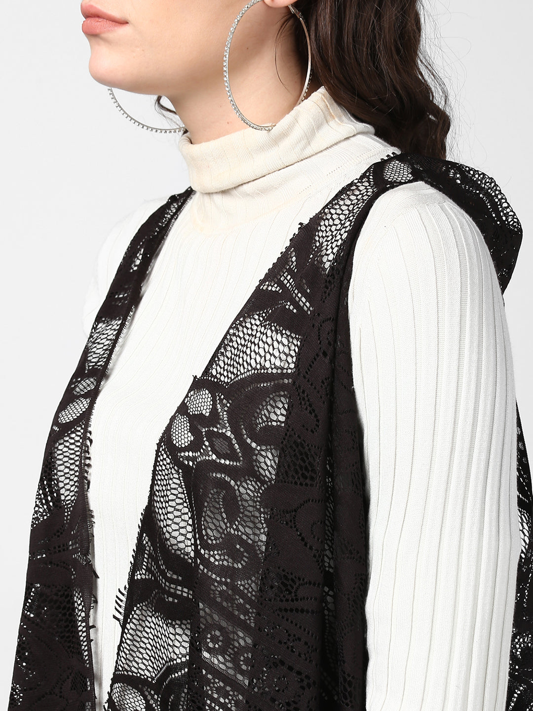 Women's Black Long Lace Shrug