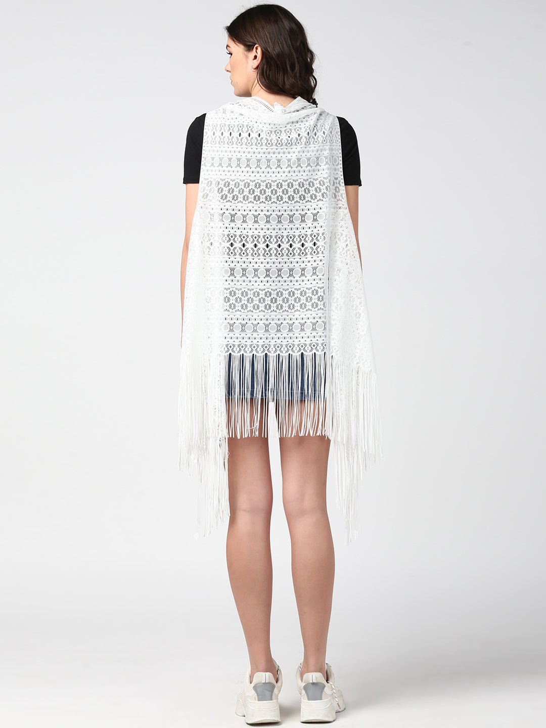 Women's White Long Lace Shrug