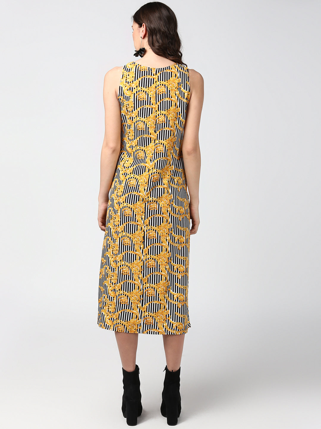 Women's Black and Yellow  Chain and Stripe Dress