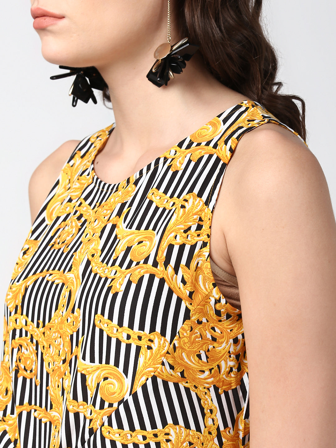 Women's Black and Yellow  Chain and Stripe Dress