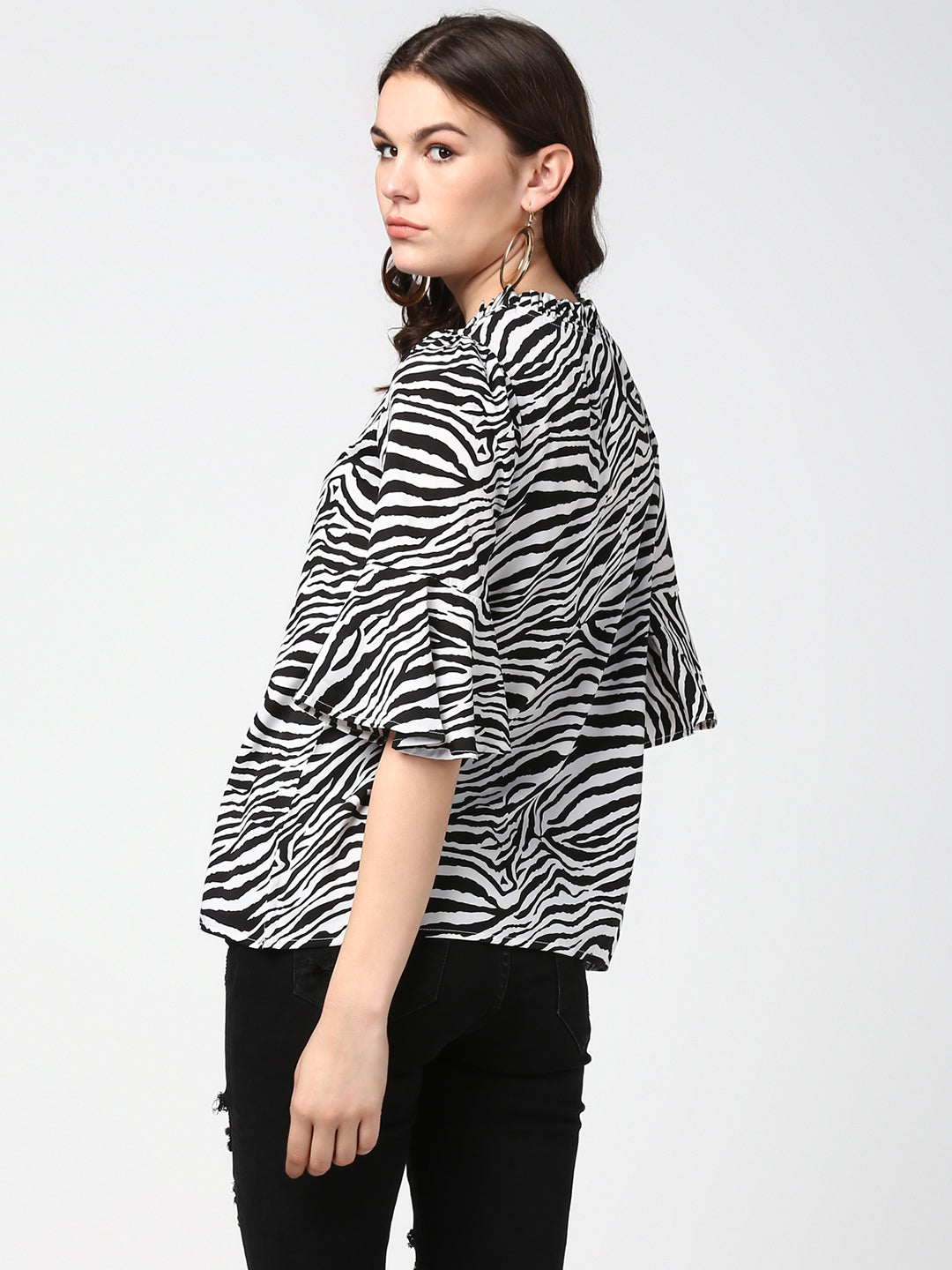 Women's Zebra Print Bell Sleeves Top