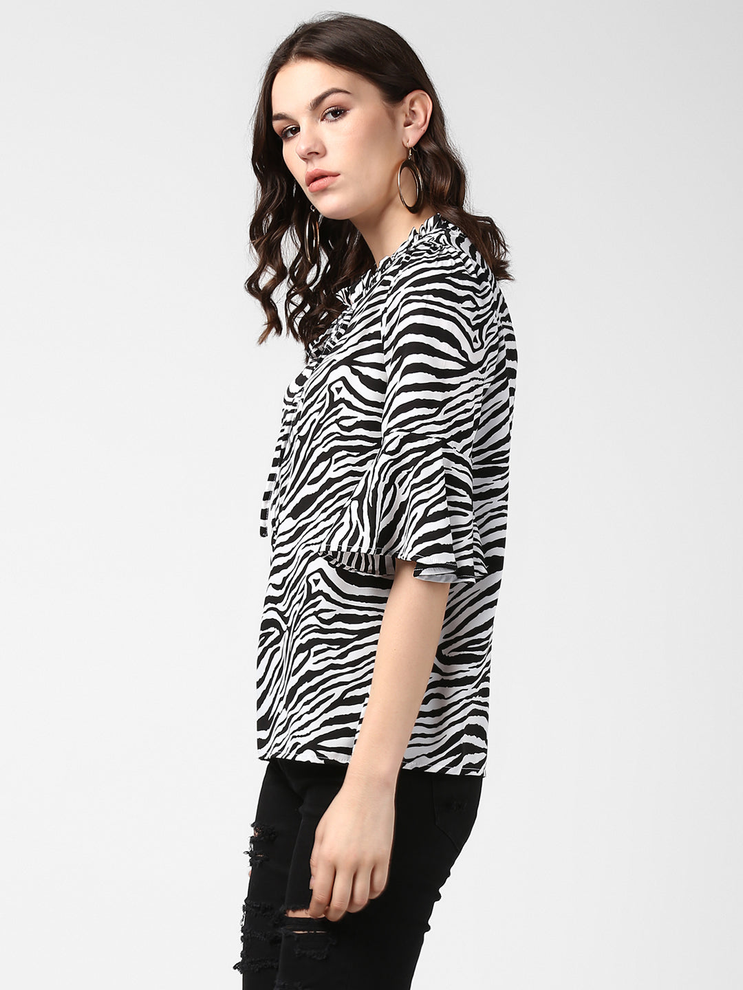 Women's Zebra Print Bell Sleeves Top