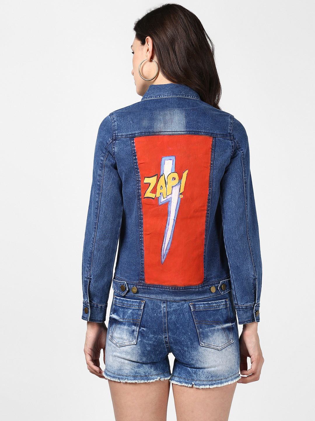 Women's Hand Painted Denim Jacket-Zap