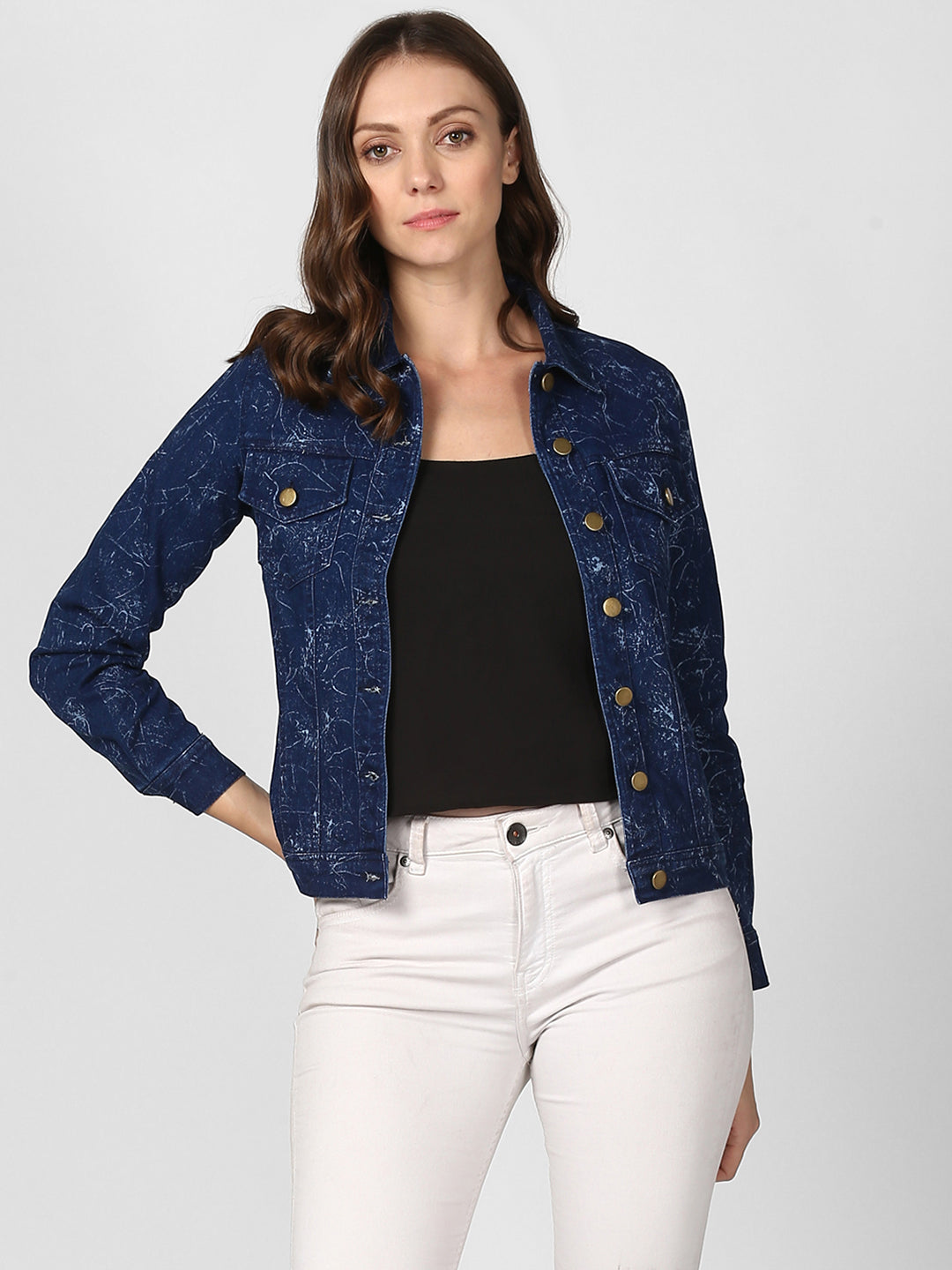 Women's Blue Denim Jacket with Washed effect