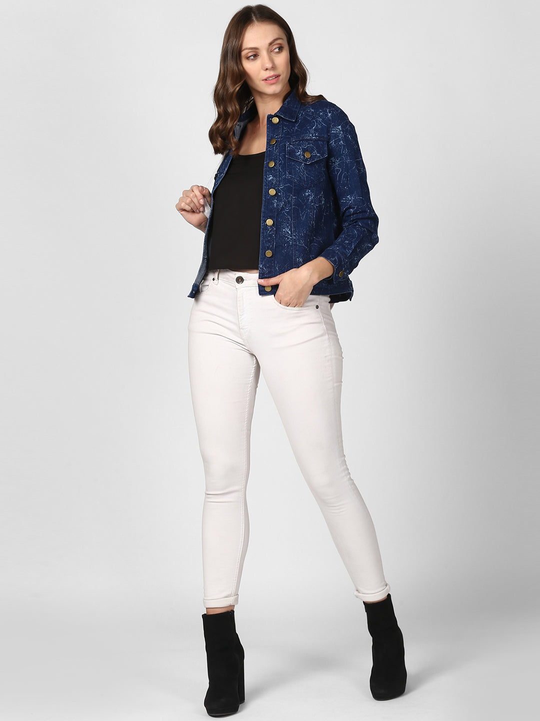 Women's Blue Denim Jacket with Washed effect