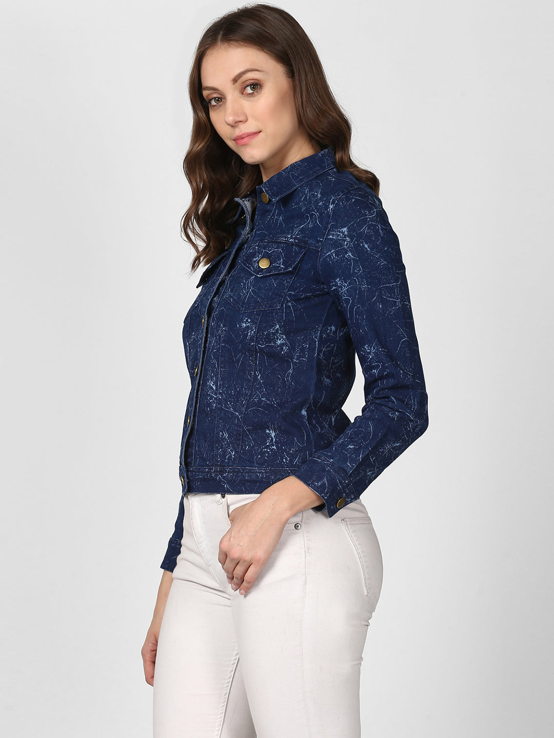 Women's Blue Denim Jacket with Washed effect