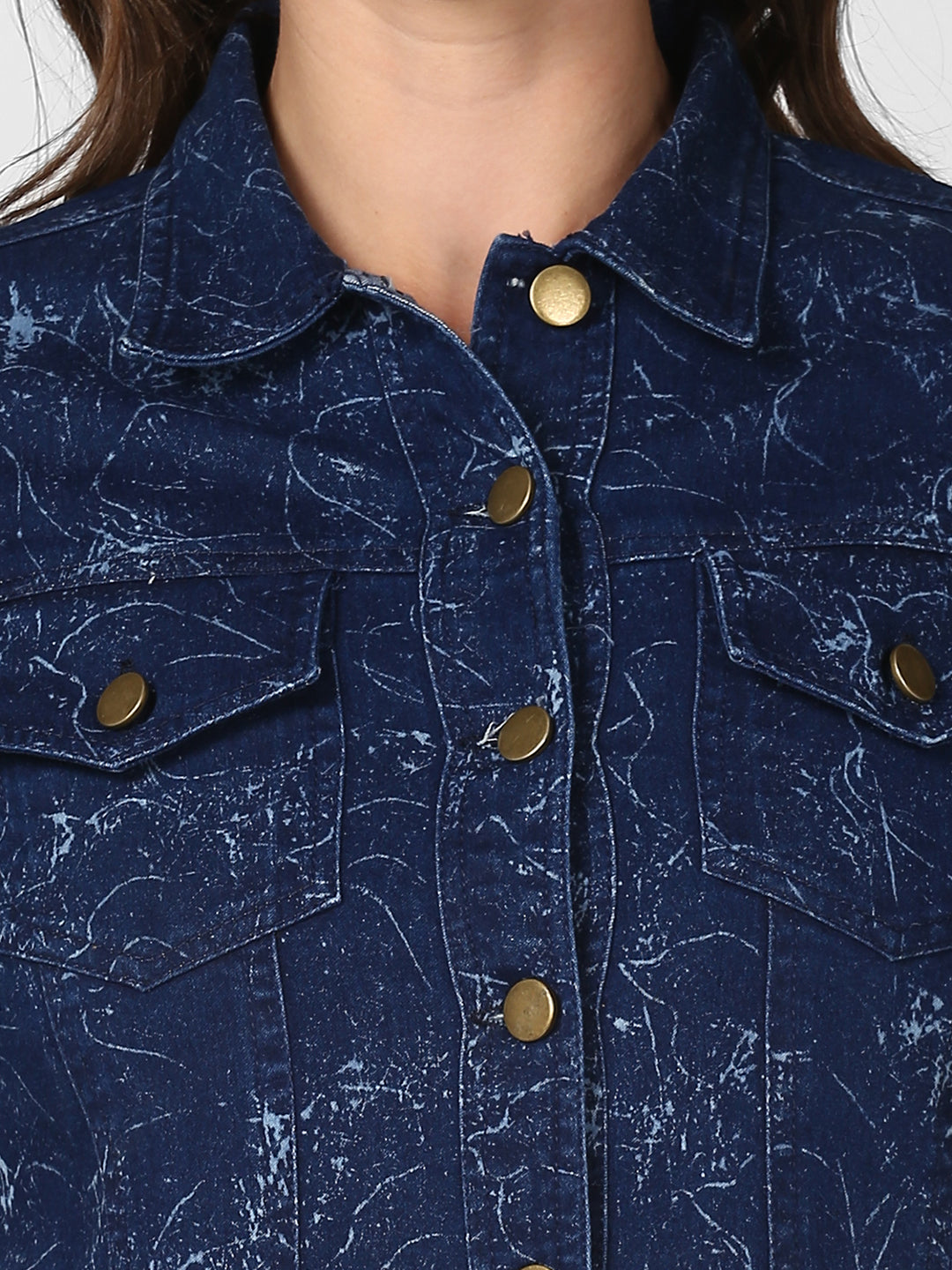 Women's Blue Denim Jacket with Washed effect