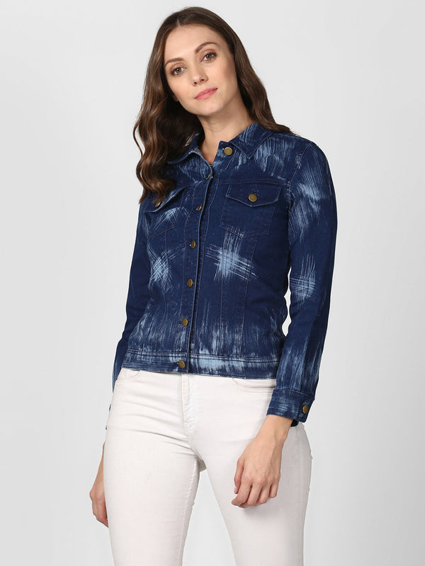 Women's Blue Denim Jacket with Washed effect