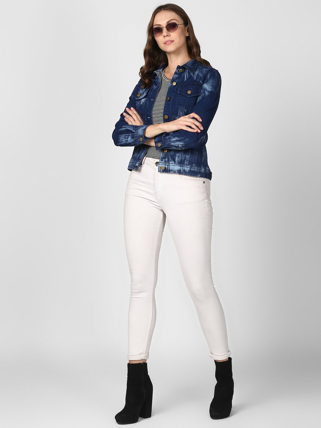 Women's Blue Denim Jacket with Washed effect