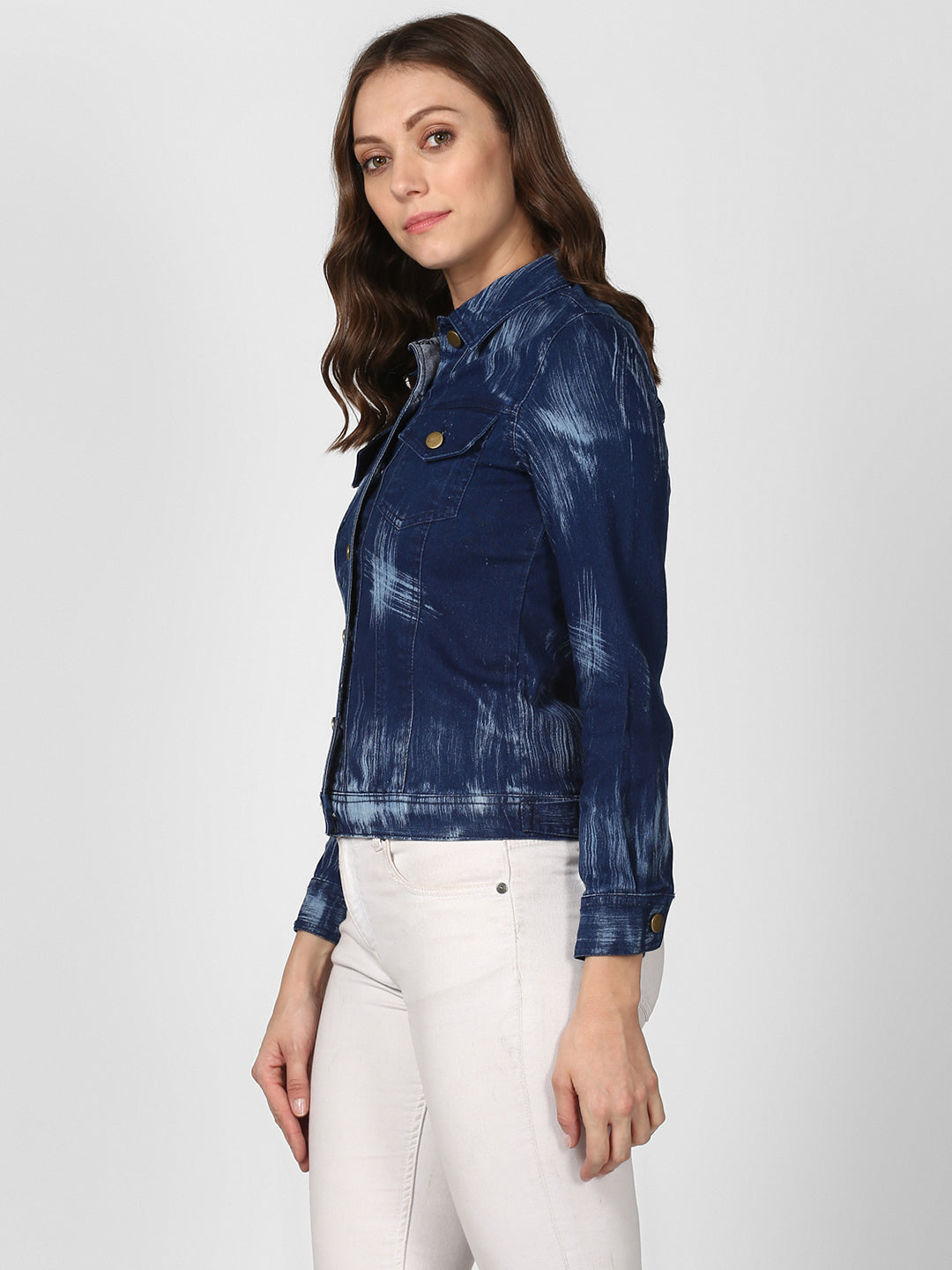 Women's Blue Denim Jacket with Washed effect
