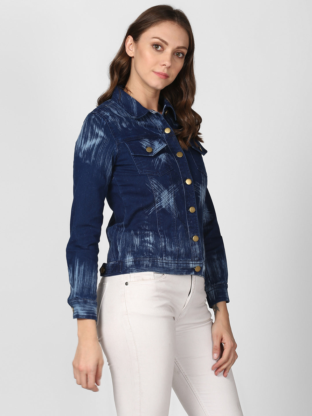 Women's Blue Denim Jacket with Washed effect